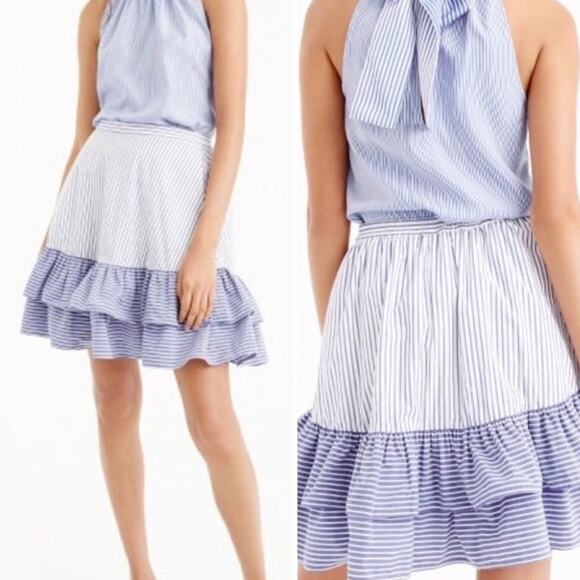 J. CREW Blue Striped Tiered Ruffle Mini Skirt size 4 - Picture 5 of 5